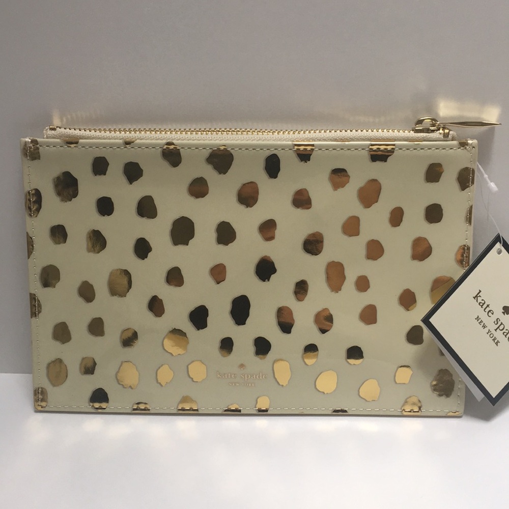 NWT kate spade Gold Flamingo Dot Clutch - Picture 2 of 4